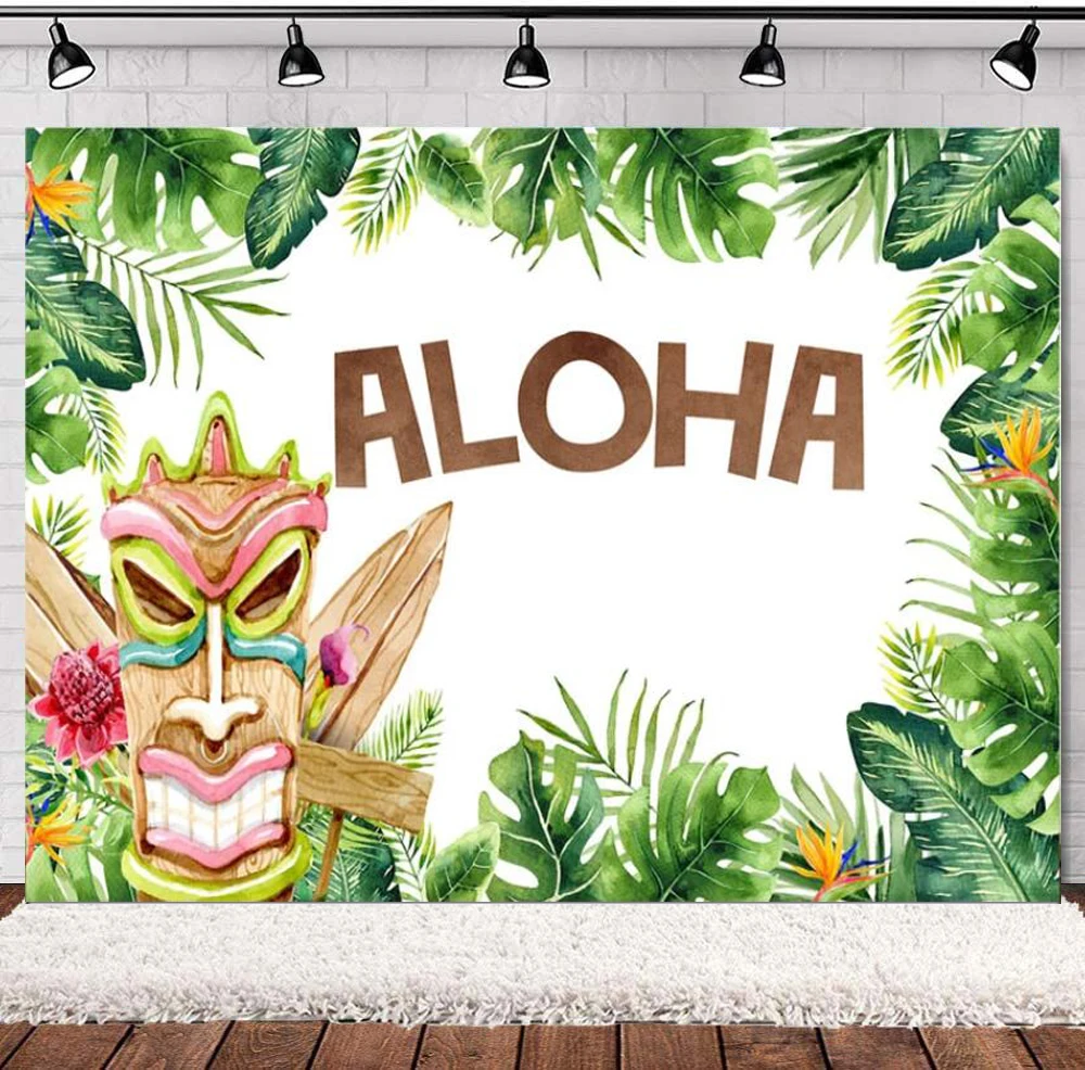 

Hawaiian Tiki Aloha Party Photography Backdrop Tropical Luau Party Aloha Birthday Baby Shower Background Decoration Photo Booth