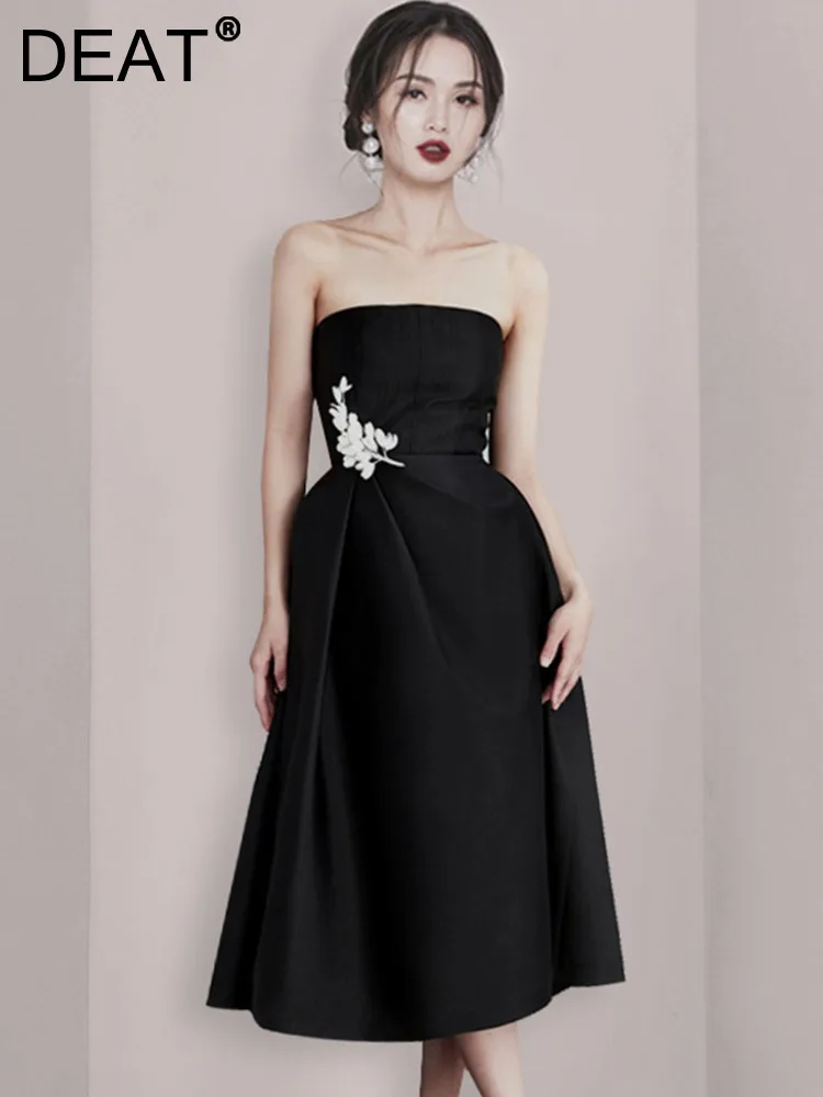 Женское вечернее платье на бретельках DEAT элегантное свободное платье-трапеция