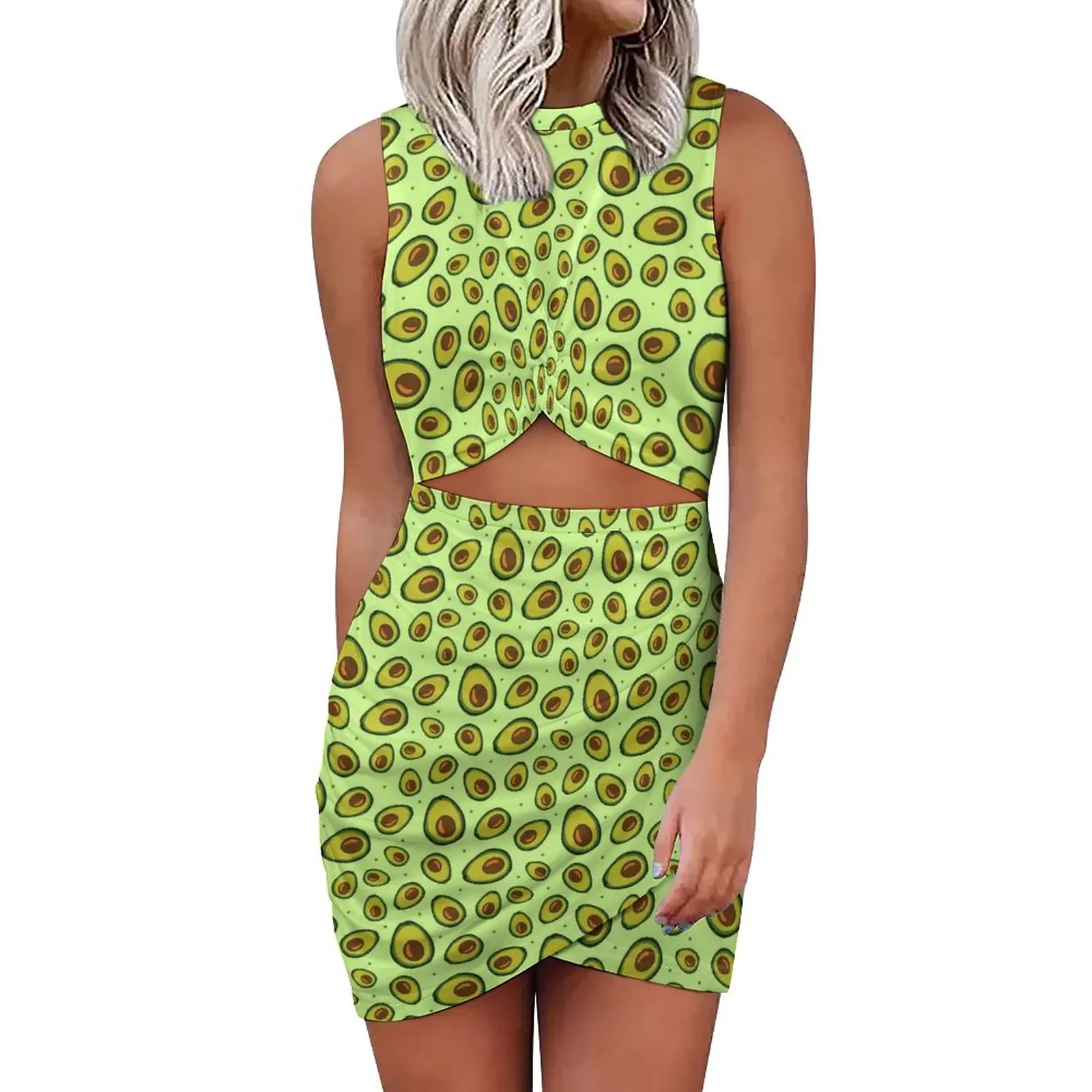 

Женское ажурное платье с принтом авокадо, летнее винтажное облегающее платье оверсайз зеленого цвета с принтом фруктов