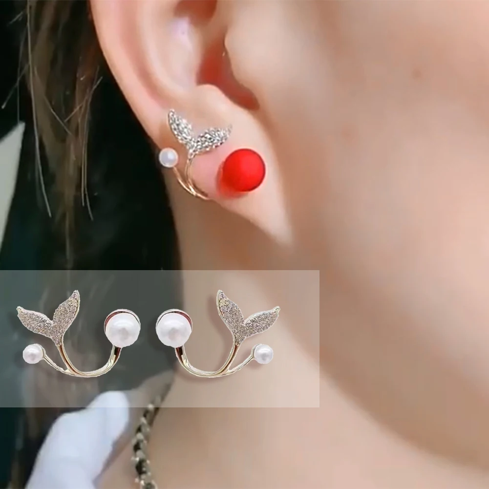 

2022 New Elegant Mermaid Tail Shape Pearl Gold Earrings Korean Fashion Jewelry For Womans Party Sweet Temperament Accessories
