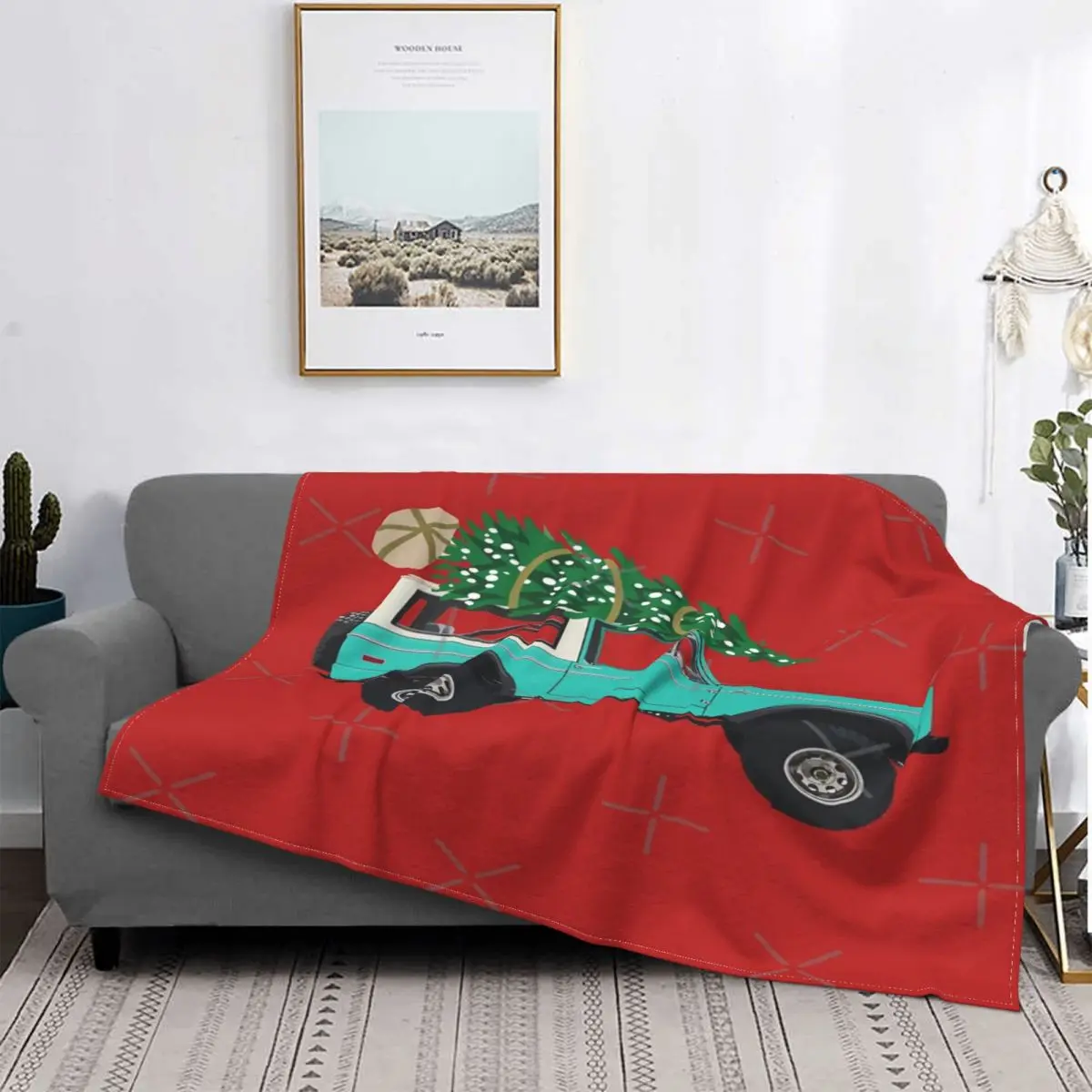 

Manta Vintage Bronco de Navidad, para cama colcha, alfombra a cuadros, cubierta de playa, manta de lana a cuadros y fundas