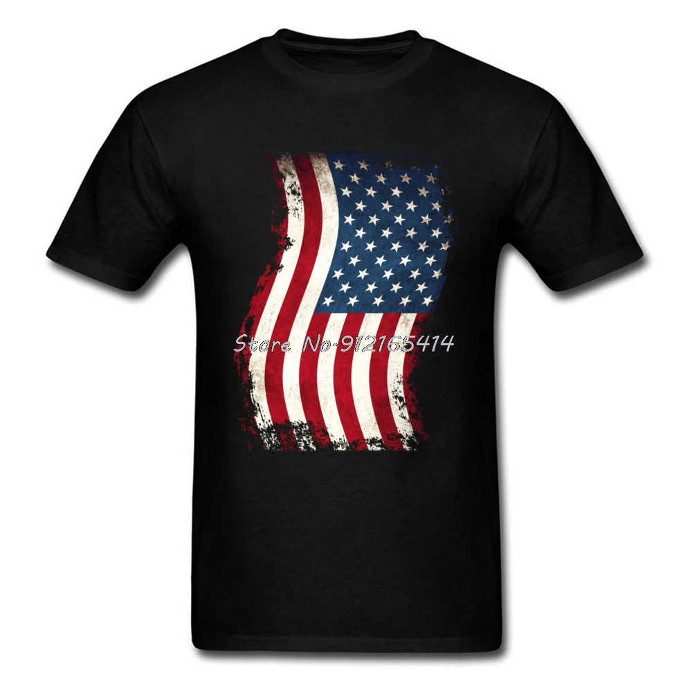 

Wavy American Flag Tee Shirt Men Vintage Style T-shirt Black Fashion Striped Tops & Tees Cotton Oversize Streetwear