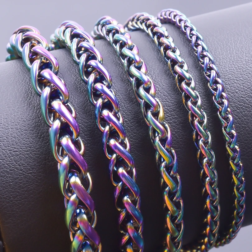 

10PCS Rainbow Punk Cuban High Quality Stainless Steel Chain Necklace 3'4'5'6'7mm Link Jewelry Making Materails Bulk Wholesale