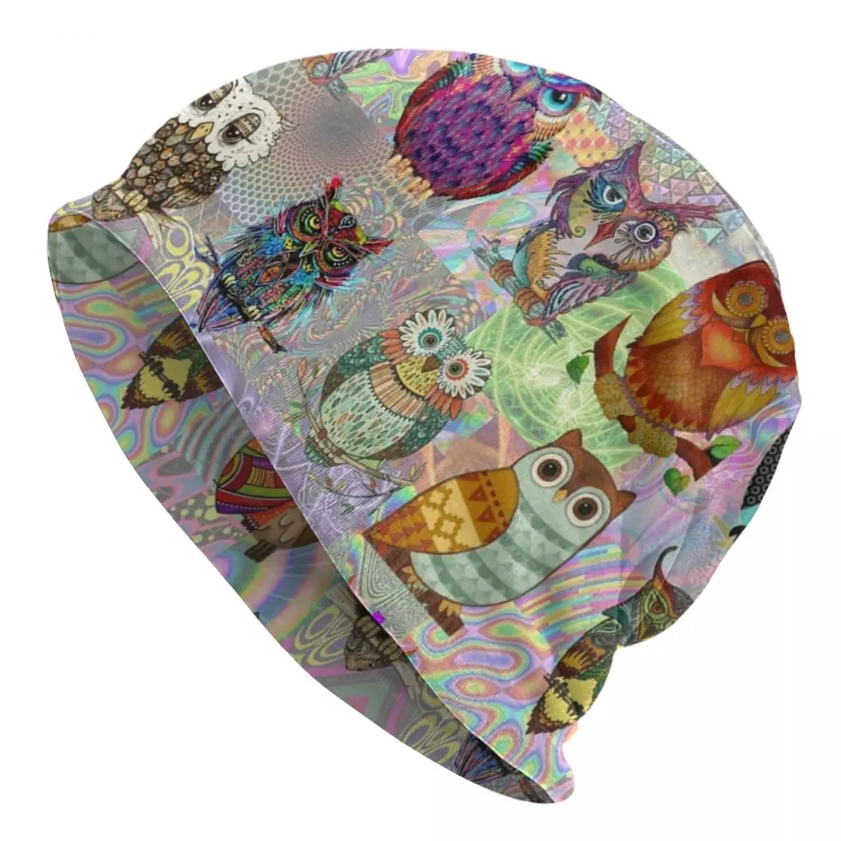 

Психоделические совы, теплая вязаная шапка, женская шапка, осенне-зимние уличные шапки, шапки для взрослых унисекс