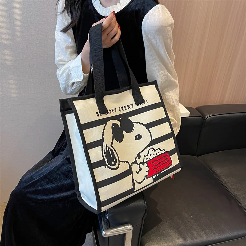 

Kawaii Snoopy сумка Холщовая Сумка женская новая печать корейский кампус мультфильм на одно плечо сумка большой емкости Сумки для покупок