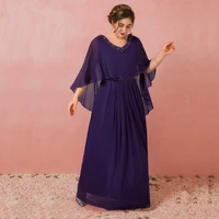 purple long mother of the bride dresses beaded lace up chiffon plus size wedding guest gowns formal evening dress for women