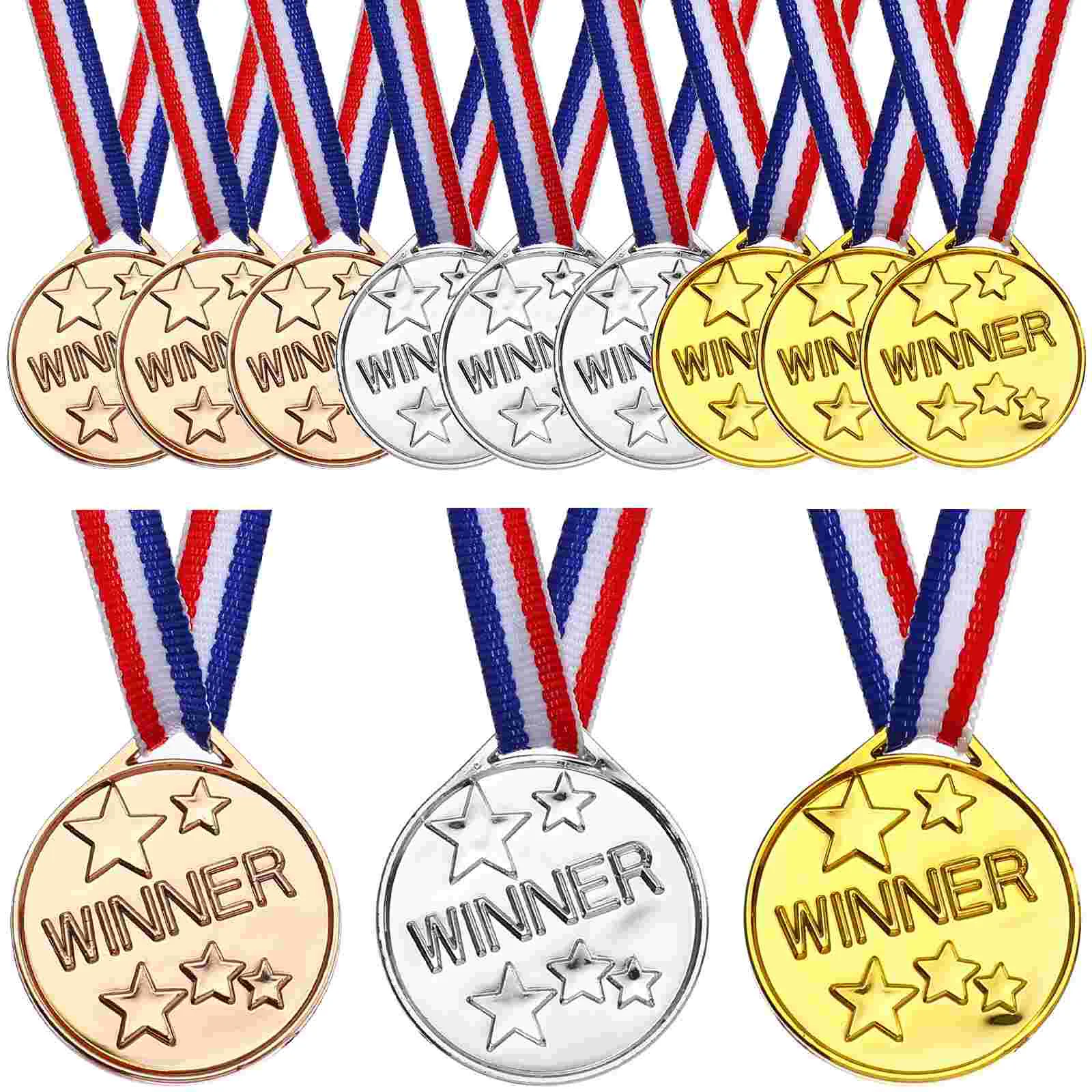 

12 Pcs Students Rewards Present Ribbon Plastic Winner Medals Metallic Ribbon Children's Medal Neck Medals Ribbons