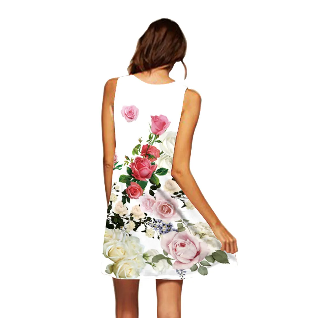 

Women Summer Sleveless Boho Print Casual Beach Vintage Fashion Short Mini Dress