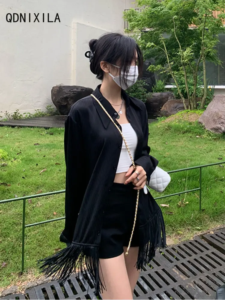 

Модная женская блузка 2023, Солнцезащитная тонкая стильная женская рубашка с длинными рукавами, элегантные блузки из вискозы с бахромой для ж...