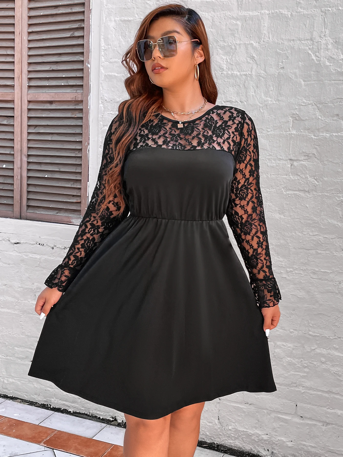 Plus Size Dress for Women 4XL Lace Long Sleeves Midi Evening Party Dresses Fashion Elegant Birthday Formal 2022 Autumn Clothing