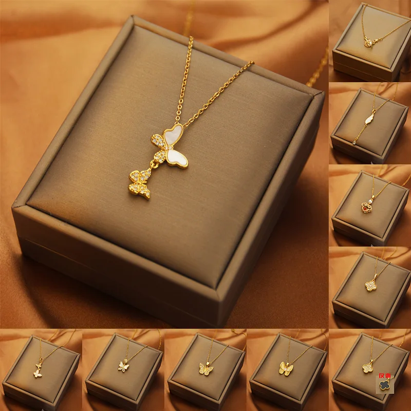 Ожерелье из нержавеющей стали с подвеской в виде сердца, квадрата, бабочки для женщин, новинка, простая цепочка для девушек, ювелирные изделия на день рождения, искусственные подарки