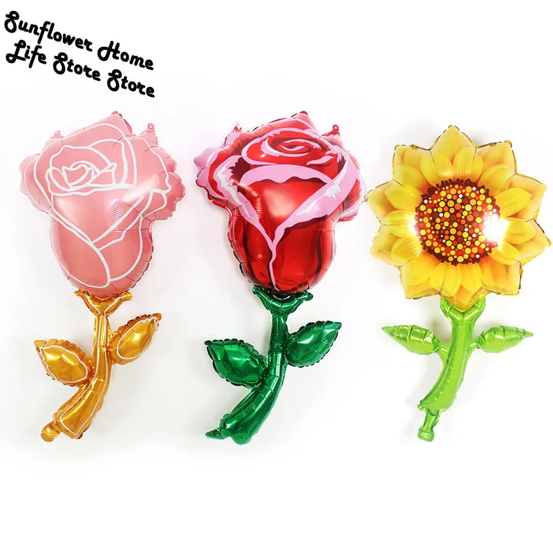

Rose Flower Foil Balloons Valentines Day Gift Roses Bouquet Balloons Anniversary Bridal Room Wedding Party Decorations