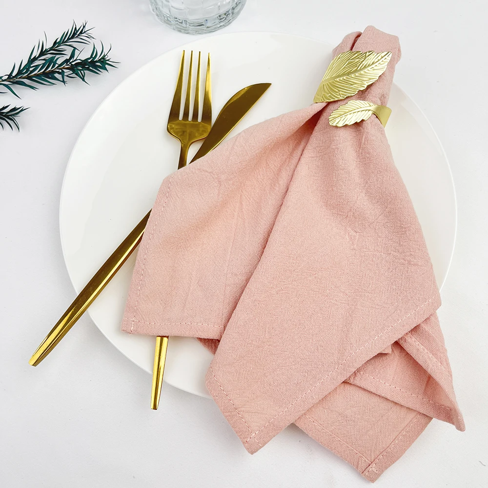 

12PC 40X40CM Pink Cotton Cloth Napkins Family Dinner Kitchen Table Wedding Decoration Tea Towels Hotel Serving Design