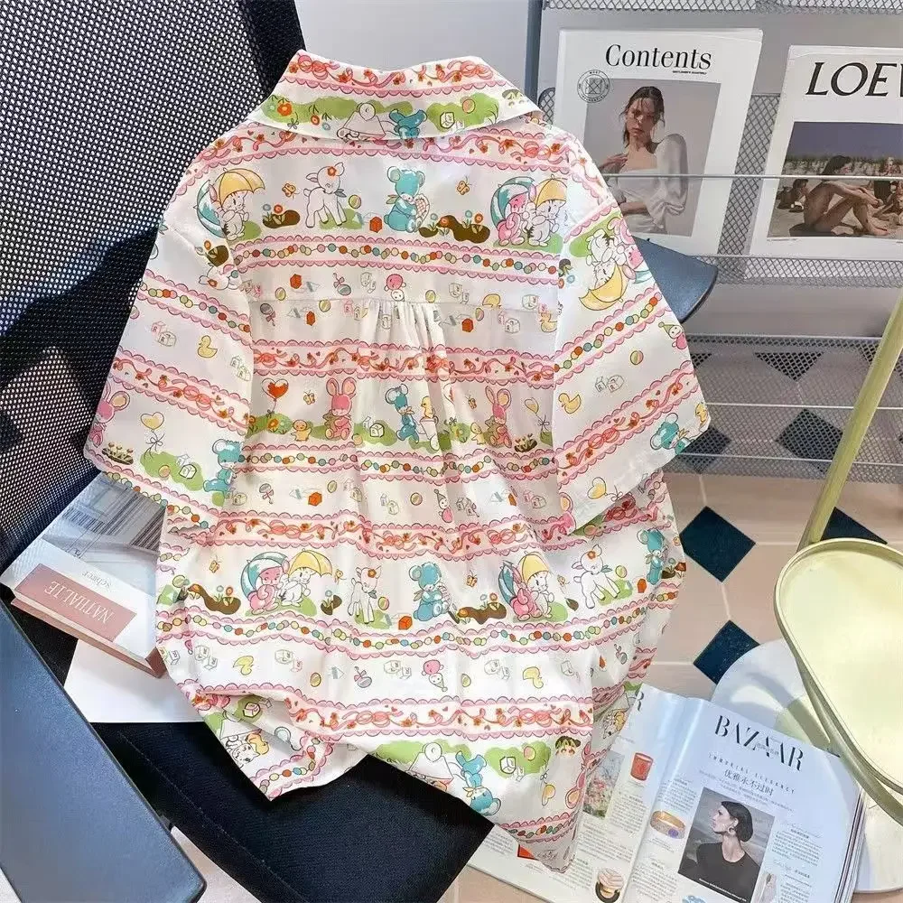 Блузка с кукольным воротником и мультяшным кроликом женская рубашка коротким