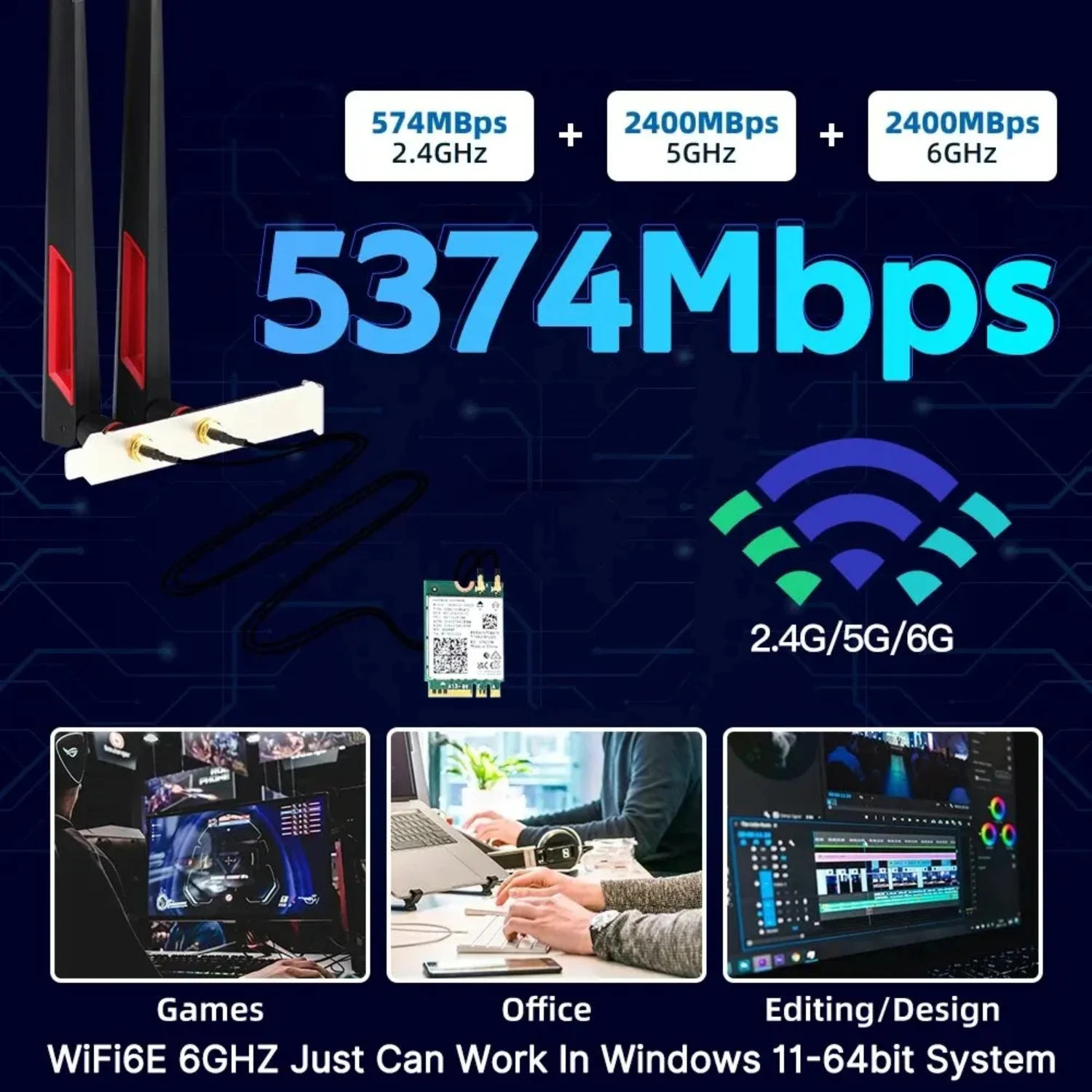 Беспроводной адаптер Wi-Fi 6E AX210 M.2 2 4 ГБ/5 ГГц/6 ГГц Bluetooth 5 3 6 AX210NGW NGFFF 10DBI