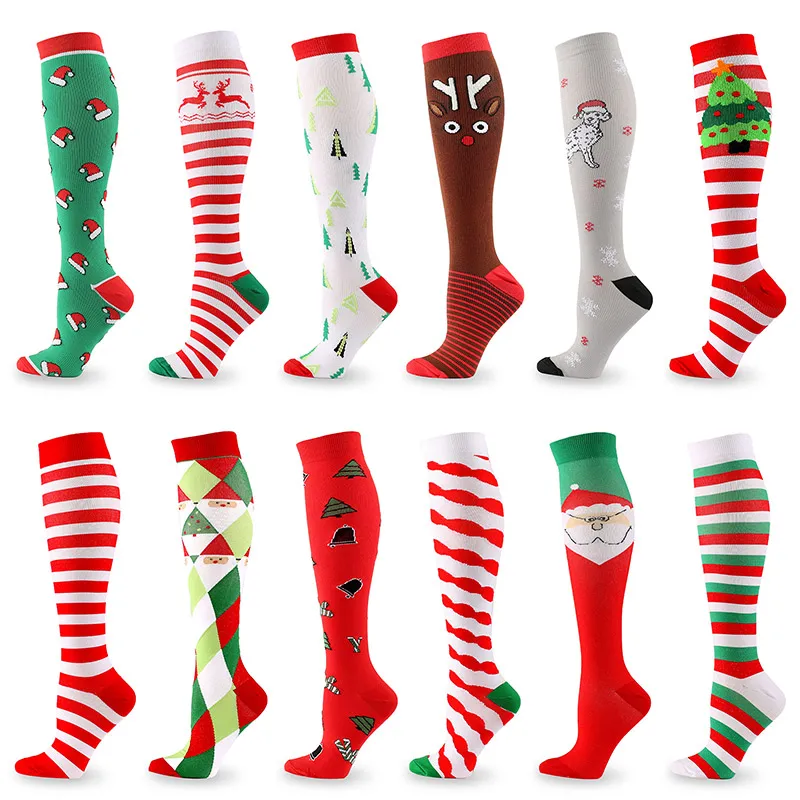 

Autumn Winter Stockings Christmas Cartoon Shaping Solid Snowman Exercise Leg Muscle Pressure Soothing Compression Running Sock