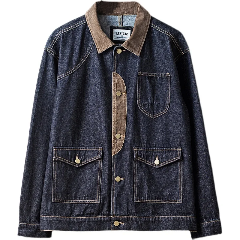 

Men's Denim Safari Jacket Multi-pockets Cotton Cashmere Military Vintage Casual Coat Streetwear Outdoor Clothing for Male
