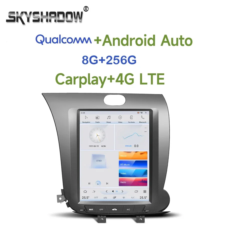 

Tesla Qualcomm Carplay Car DVD Player DSP Android 11.0 8G+256G 4G LTE Bluetooth Wifi GPS Radio For kia Cerato K3 Forte 2013-2017