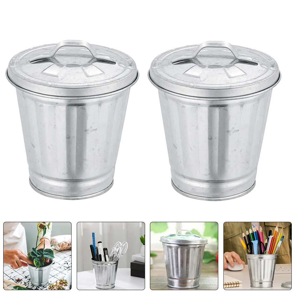 

Mini Garbage Can Cans Desk Trash Metal Trashcan Table Waste Bin Desktop Flower Pots