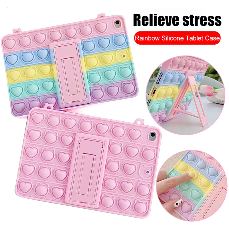 For ipad 10”2 Air 2 Reliver Toys Push It Bubble Soft Silicone Case iPad 7th 8th 9th Mini 5 6 Rainbow Color Funda |