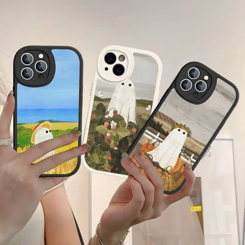 

Cute Ghost Phone Case Hard Leather For iPhone 13 12 Mini 11 14 Pro Max Xs X Xr 7 8 Plus 6 6s Se 2022 silicone Cover