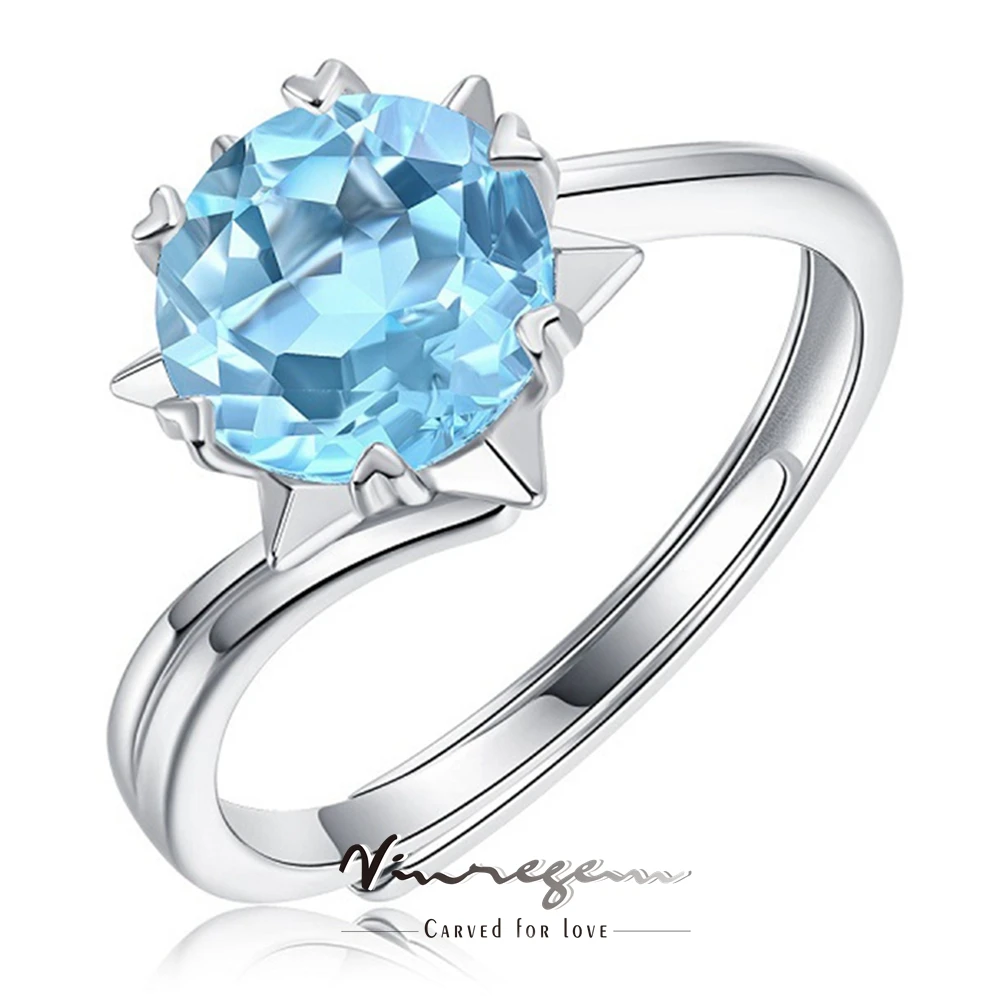 

Женское кольцо из серебра 925 пробы с натуральным голубым топазом 2 карата 8 х8 мм