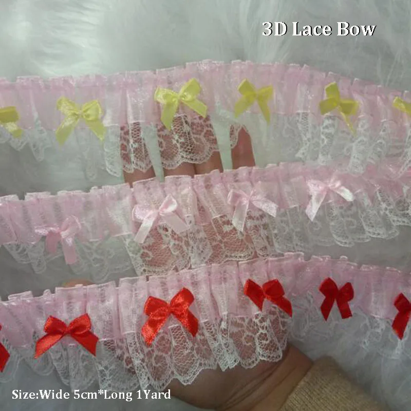 

5CM Wide HOT 3D pink yellow red Embroidery flower lace fabric trim ribbon DIY sewing applique collar craft guipure wedding decor