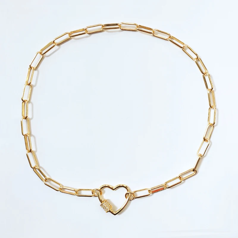 

Романтическое ожерелье с подвеской в форме сердца из кубического циркония, Золотая массивная цепочка, винтажные эффектные подарки из 18-кар...