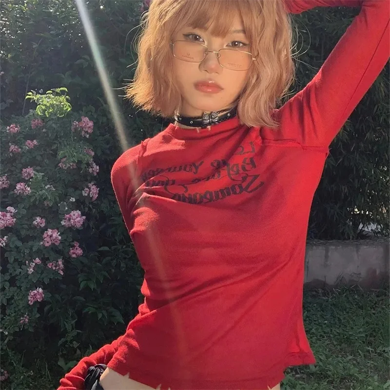 Облегающий короткий топ американской девушки Y2K женский сексуальный осенний с