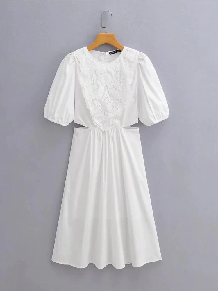 

Женское платье с вышивкой, белое летнее свободное платье средней длины с пышными рукавами, LUJIA ALAN WD087