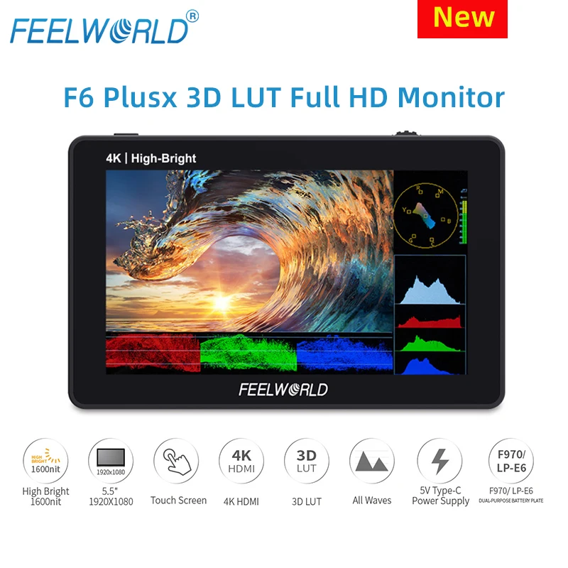 Сенсорный экран FEELWORLD F6 PLUSX 5,5 дюйма, портативный монитор для камер DSLR 3D LUT Full HD 1920x1080, поддержка видеофокуса 4K HDM