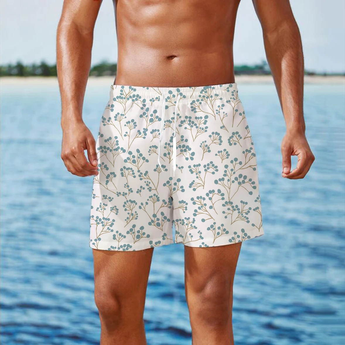 

New Simple 3D Botanical Print Swimming Shorts Men Bermuda Men Beach Shorts 2022 Summer Fashion Men's Loose Fitness Sports Shorts