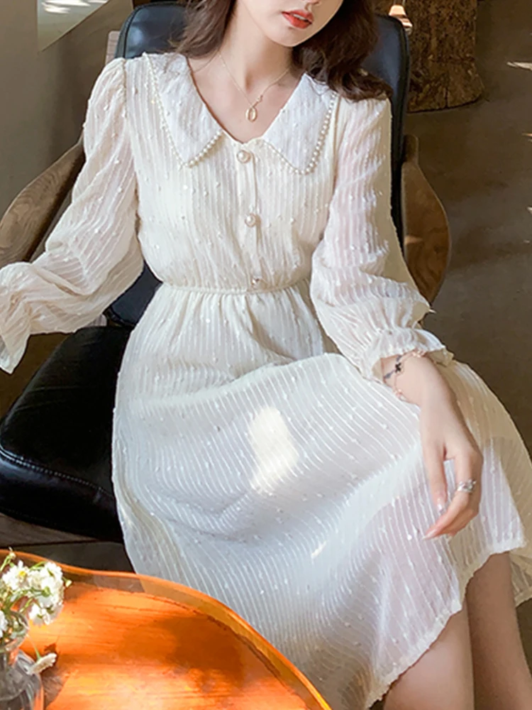 

2022 Spring First Love Skirt French Woman Dress Gentle Sweet Niche Intellectual Chiffon Ladies Dress Peter Pan Clollar Skirts