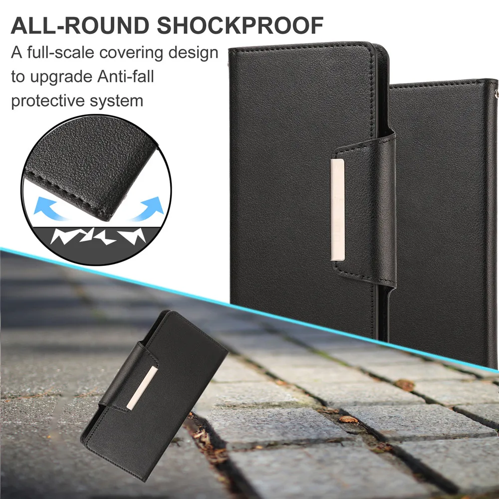 Leather Case for iPhone 14 13 12 Mini 11 Pro Max XS XR 6 7 8 Plus Case Cute Flip Wallet Phone Bag Magnetic 2in1 Detachable Cover
