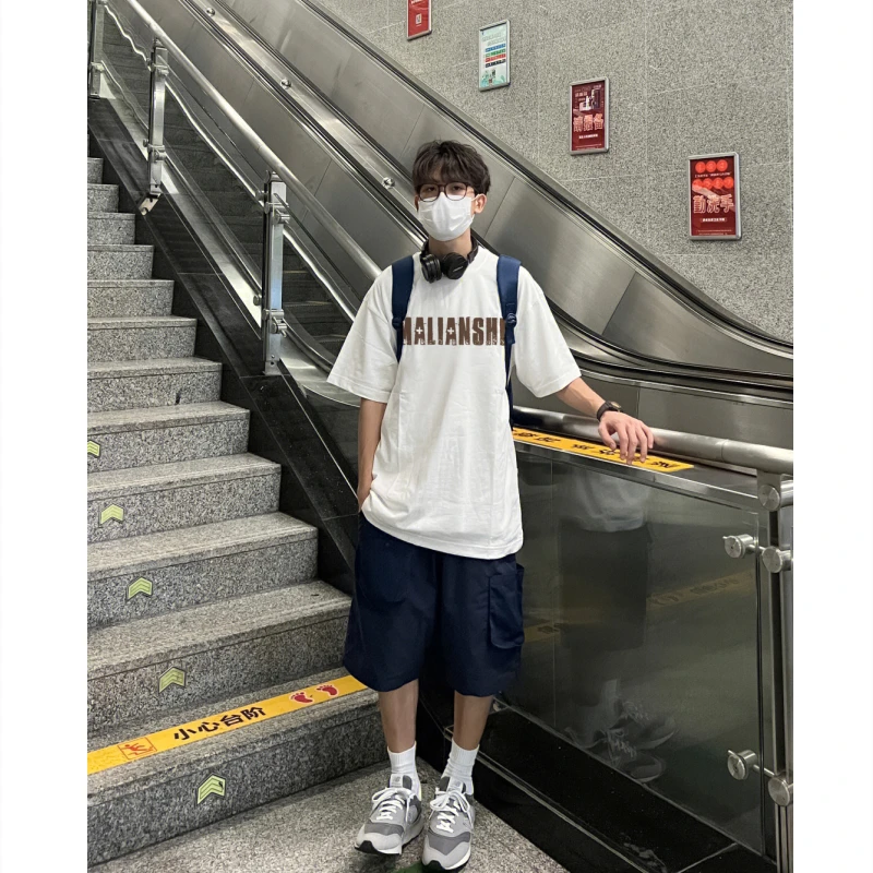 00% Heavy Pure Cotton 2024 Summer Trendy Brand Letters Print Short sleeve T-shirt Men's Loose Couple All-Match Tee