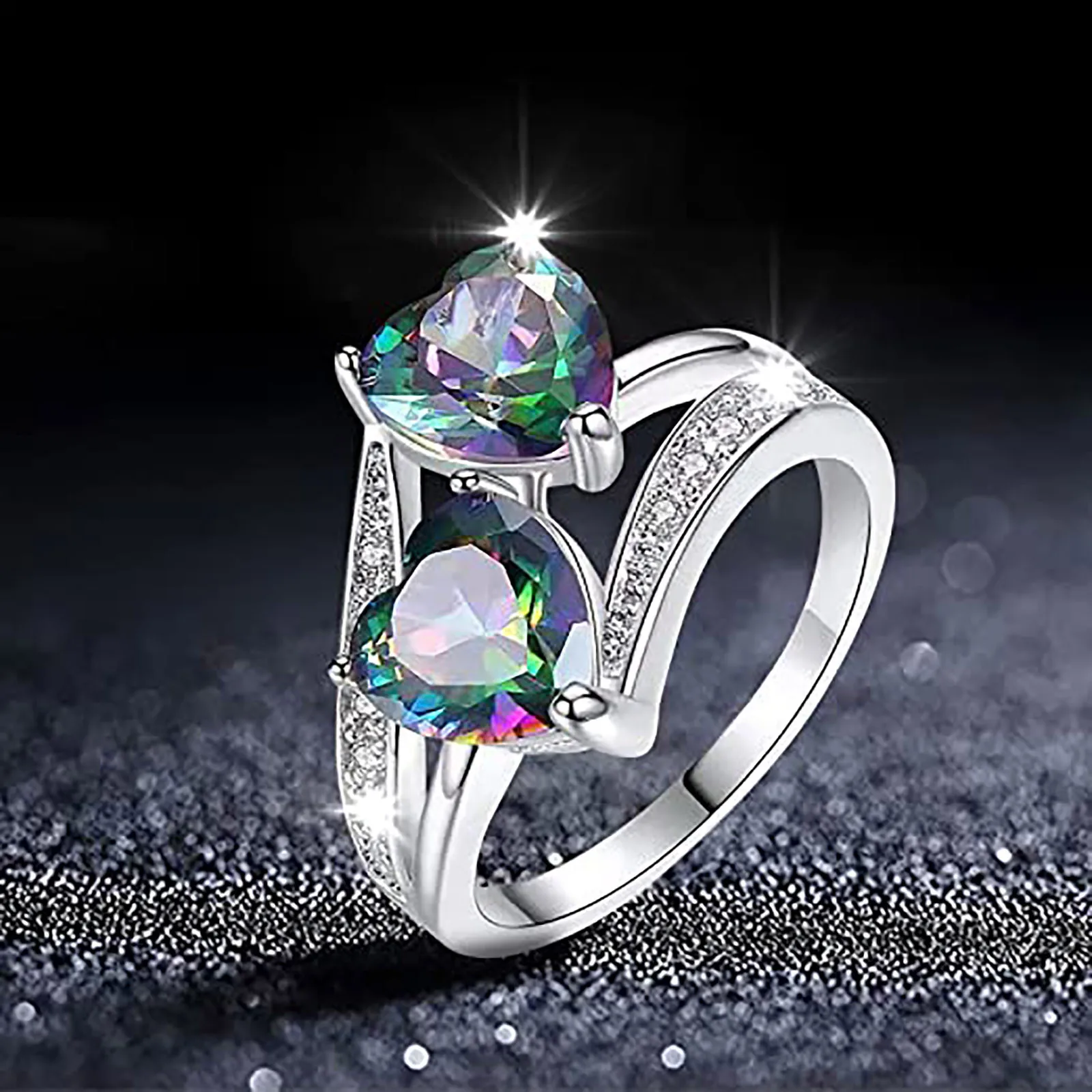 Love Double Zircon Ring Jewelry European And American Aliexpress Wish Luxury Bague Femme Acier Inoxydable Gifts |