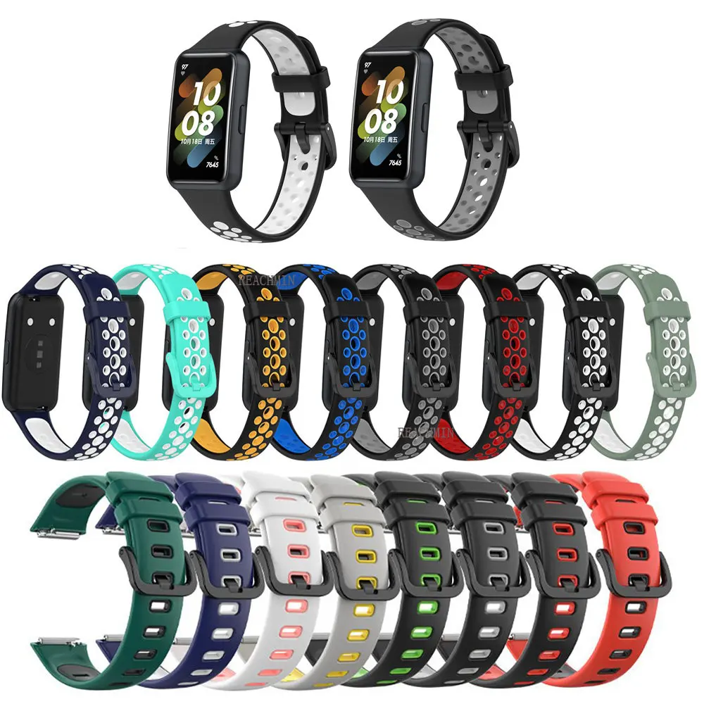 

Silicone Watch Strap For Huawei Band 7 Two-Color Breathable Smart Watchband Replacement Bracelet for huawei band 7 Strap