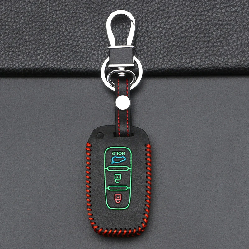 

3 Buttons Luminous Leather Car Key Case Cover for Kia Soul Hyundai Veloster Solaris HB20 Rohens Sonata 8 SR IX35 Elantra I30