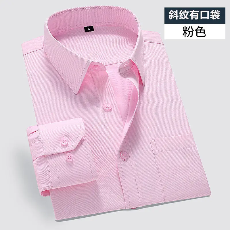 High Quality Cotton Plaid Collar Iron Free Elegant Men's Shirt Solid Color Long Sleeve Business Casual Blouse Clothes