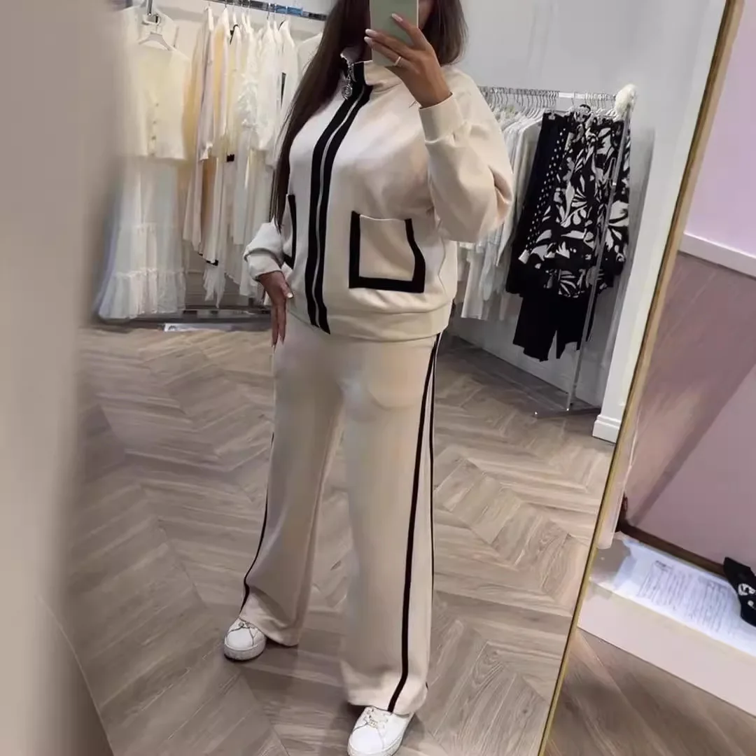 Повседневный свободный женский спортивный комплект из 2 предметов осенний