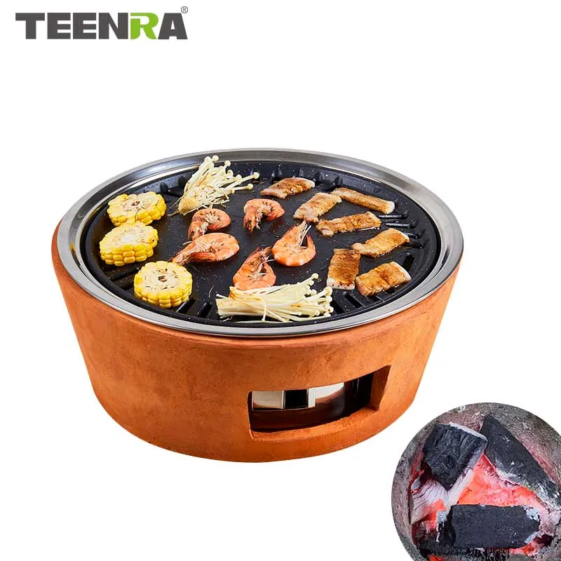 

TEENRA Ceramic Carbon Mud Soil Stove Grill Bakeware Charcoal Barbecue Grill 3-5 People Barbecue Stove Household BBQ Tools