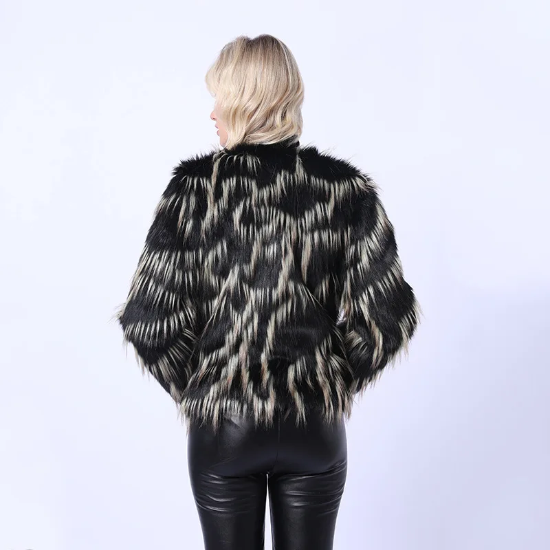 Women's Fur Jacket Winter Faux Goat Wool Long Wool Leather Fur Coat Mid-Length Gradient Color Fur Coat for Women Faux Fur Coat