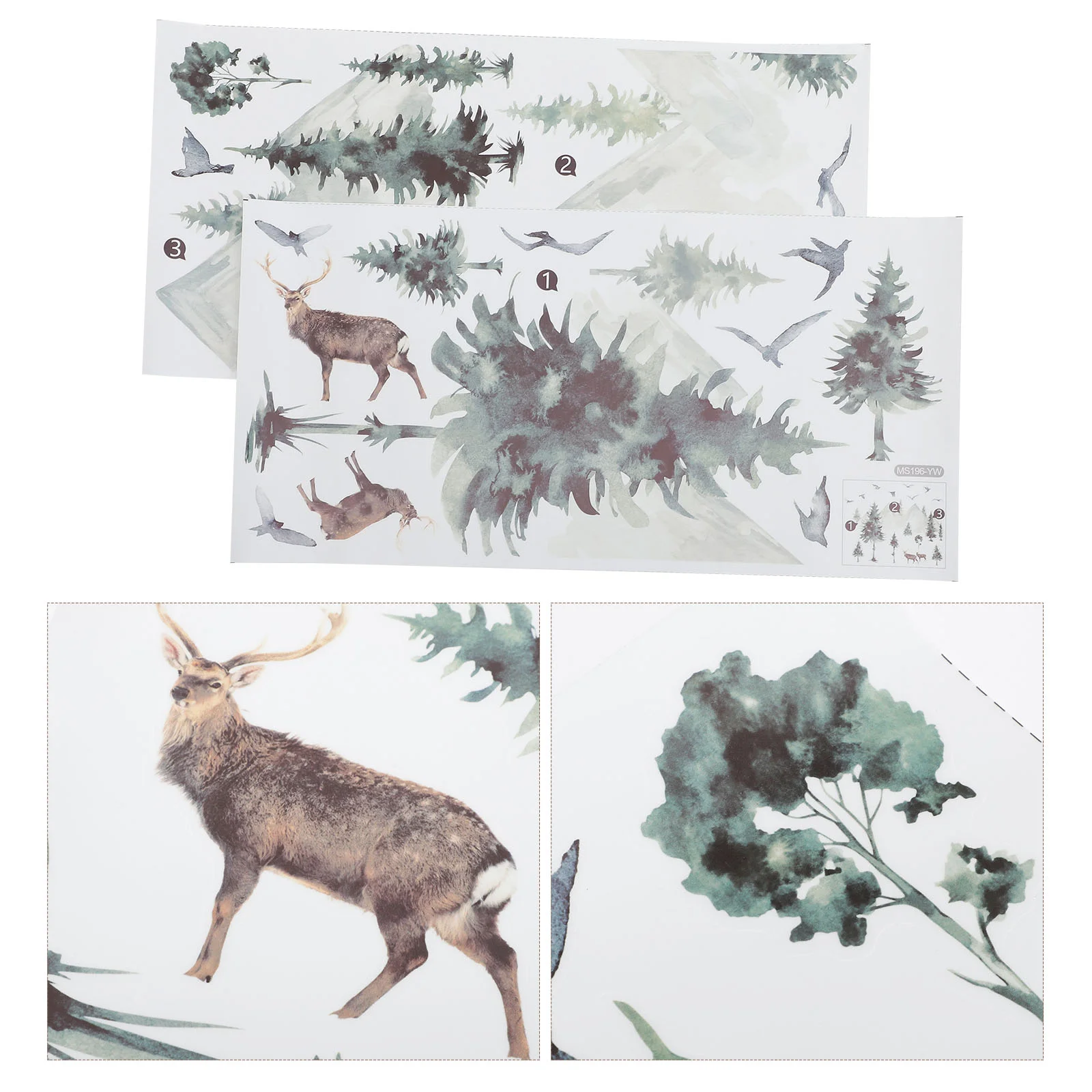 

Wall Sticker Decals Decal Landscape Ink Forest Mountain Room Wallpaper Decorative Deer Tree Living Washadhesive Home Removable
