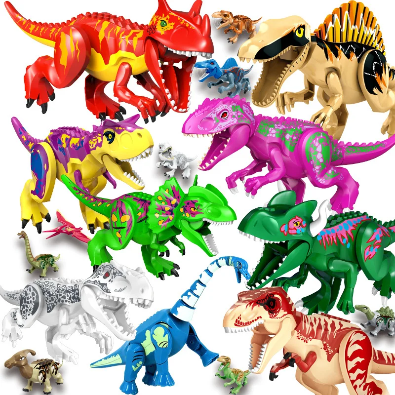 

Jurassic Dinosaur Figures Large Assemble Building Blocks Tyrannosaurus T-Rex Spinosaurus Velociraptor Bricks Toys Kids Gift