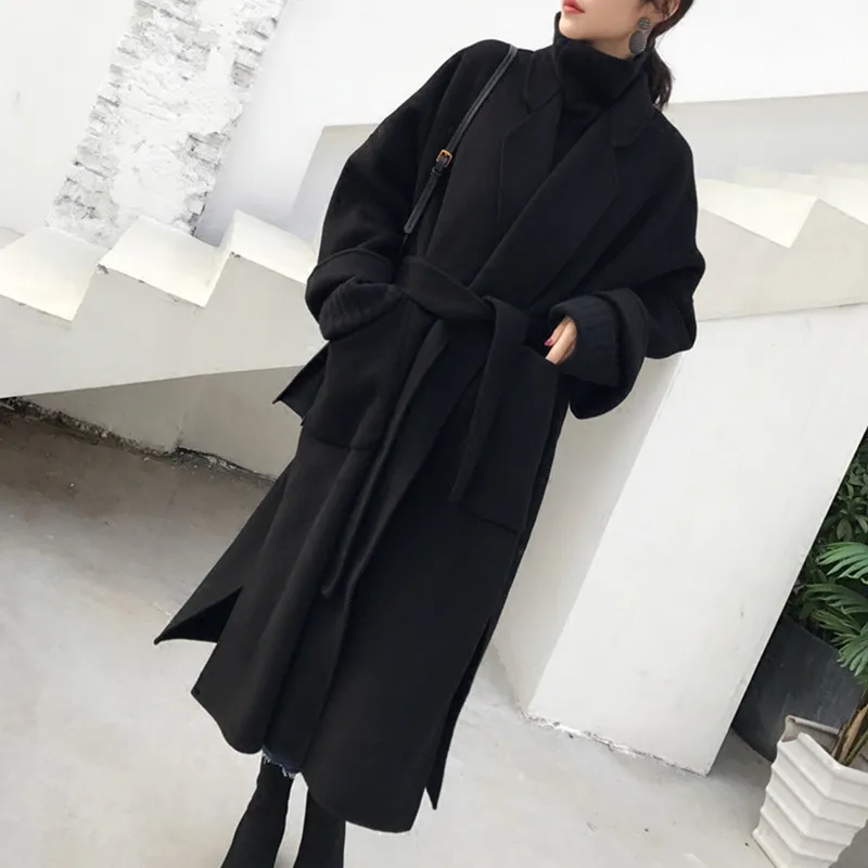 

Fall and Winter Fashion Thickening with cotton Wool Blends Ladies' Windshield Overcoat Suit Collar Long Women's Clothes