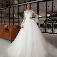 sodigne muslim princess wedding dress a line high neck bride dresses with 3d flowers long sleeves modern bridal gowns