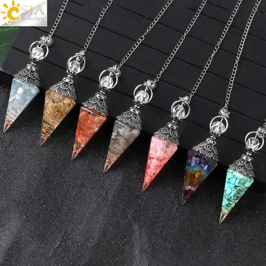 

CSJA Divination Pendulums for Dowsing Rods Crystal Natural Resin Pendant Amulet Pendulum Cone Healing Pendulos Radiesthesia G841