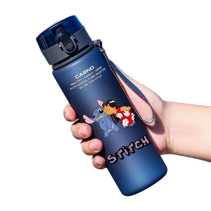 Anime Stitch 560ML Water Cup Children Portable Plastic Transparent Straw Outdoor Large Capacity Sport Bottle Gift