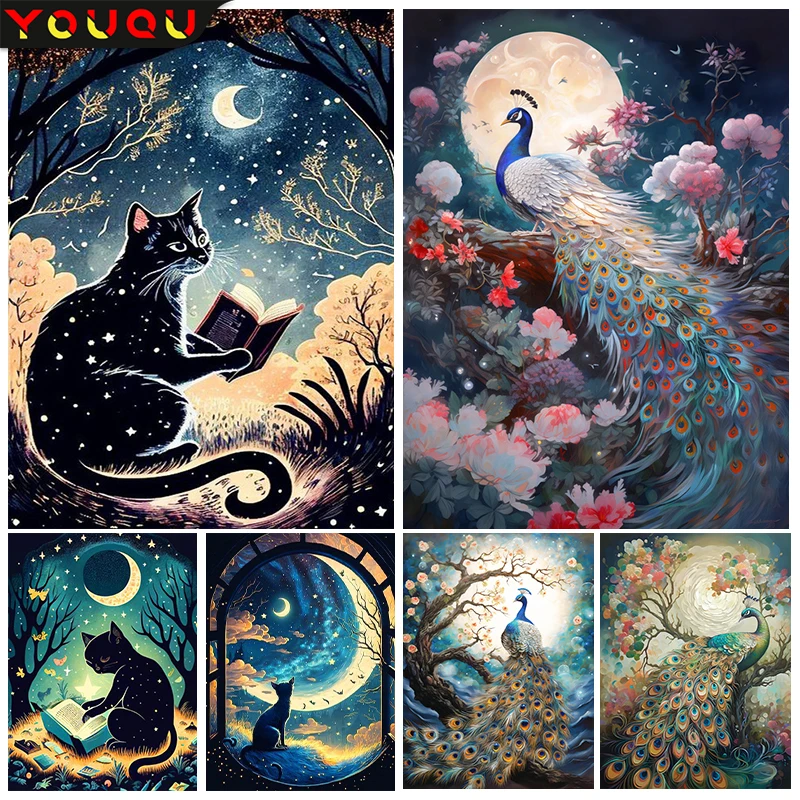 YOUQU Высококачественная алмазная живопись своими руками животное черная кошка фотомозаика персонализированное украшение для дома