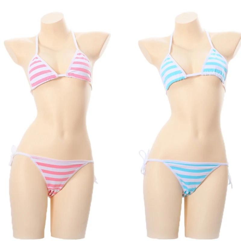 

50 шт./компл. сексуальное нижнее белье Lolita Kawaii голубое розовое белое полосатое бикини для взрослых Косплей Эротические костюмы бюстгальтер ж...